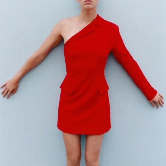 Zara Red Blazer Dress with Asymmetric Sleeves - Picture 1 of 5